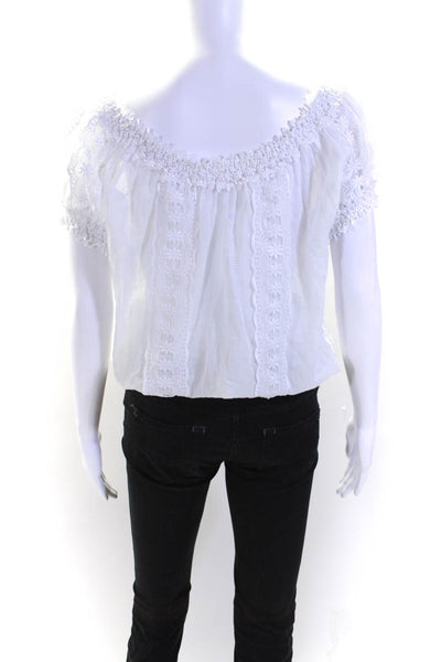 Charo Ruiz Womens Short Sleeve Scoop Neck Lace Trim Top White Size Large