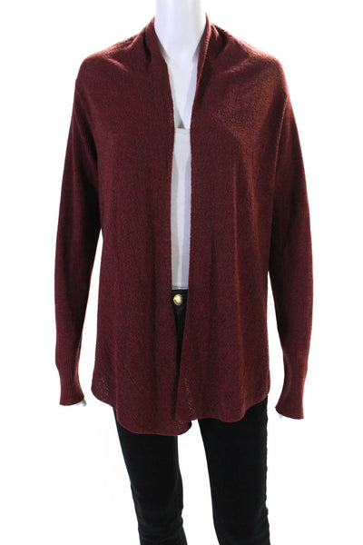 Eileen Fisher Womens Wool Textured Open Front Draped Cardigan Red Size M