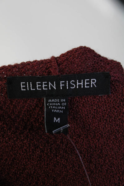 Eileen Fisher Womens Wool Textured Open Front Draped Cardigan Red Size M