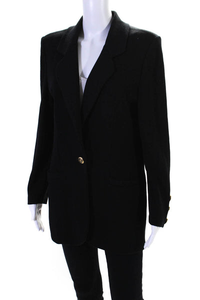 St. John Basics Womens Knitted Long Sleeve V-Neck Buttoned Blazer Black SIze 10