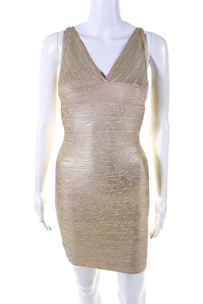 Katie J Couture Tween Metallic V-Neck Sleeveless Mini Bandage Dress Gold Size XL