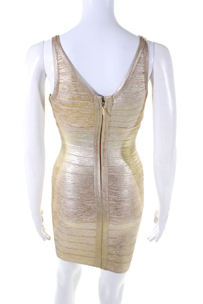 Katie J Couture Tween Metallic V-Neck Sleeveless Mini Bandage Dress Gold Size XL