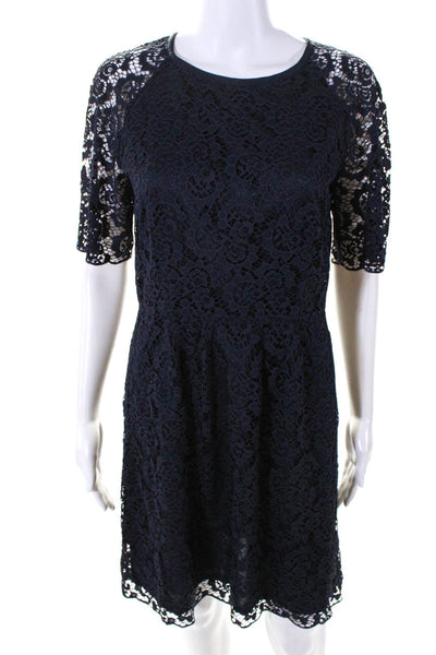 Madewell Womens Crochet Short Sleeves A Line Dress Navy Blue Cotton Size 6