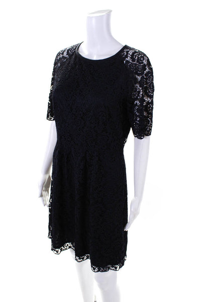 Madewell Womens Crochet Short Sleeves A Line Dress Navy Blue Cotton Size 6