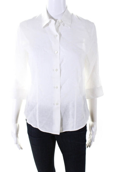 Amina Rubinacci Womens Linen Buttoned Collared Short Sleeve Top White Size EUR44