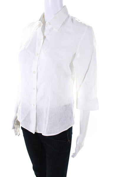 Amina Rubinacci Womens Linen Buttoned Collared Short Sleeve Top White Size EUR44