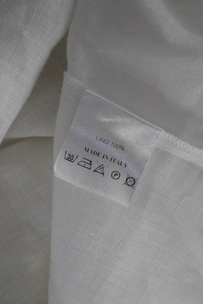 Amina Rubinacci Womens Linen Buttoned Collared Short Sleeve Top White Size EUR44