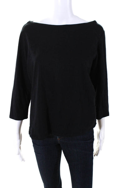 Eileen Fisher Womens 3/4 Sleeve Boat Neck Top Tee Shirt Black Size Large