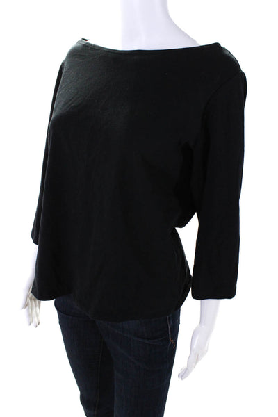 Eileen Fisher Womens 3/4 Sleeve Boat Neck Top Tee Shirt Black Size Large