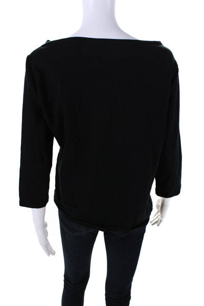 Eileen Fisher Womens 3/4 Sleeve Boat Neck Top Tee Shirt Black Size Large