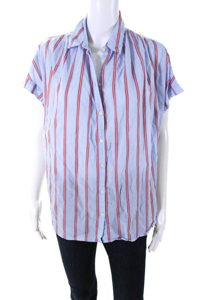 Madewell Womens Short Sleeve Stripe Button Up Top Blouse Red Blue Size Medium