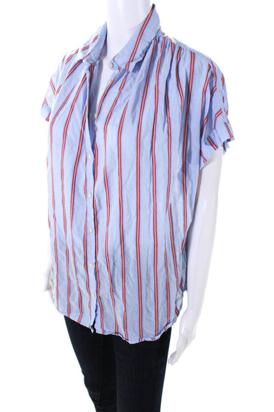 Madewell Womens Short Sleeve Stripe Button Up Top Blouse Red Blue Size Medium