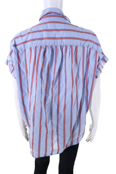 Madewell Womens Short Sleeve Stripe Button Up Top Blouse Red Blue Size Medium