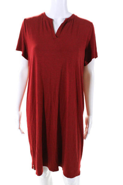 Eileen Fisher Womens Short Sleeve Y Neck Tee Shirt Shift Dress Red Size Large