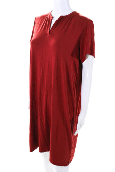 Eileen Fisher Womens Short Sleeve Y Neck Tee Shirt Shift Dress Red Size Large