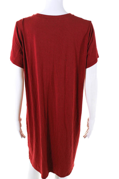 Eileen Fisher Womens Short Sleeve Y Neck Tee Shirt Shift Dress Red Size Large