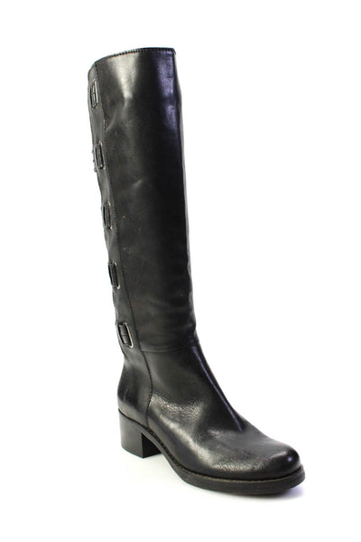 Arturo Chiang Womens Black Leather Strappy Zip Knee High Boots Shoes Size 7.5