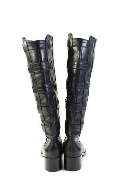 Arturo Chiang Womens Black Leather Strappy Zip Knee High Boots Shoes Size 7.5