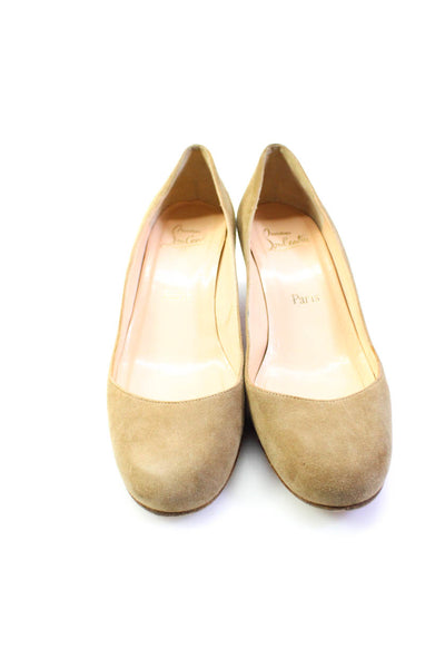 Christian Louboutin Womens Beige Suede Kitten Heels Pumps Shoes Size 8.5