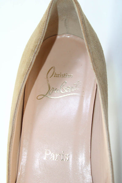 Christian Louboutin Womens Beige Suede Kitten Heels Pumps Shoes Size 8.5