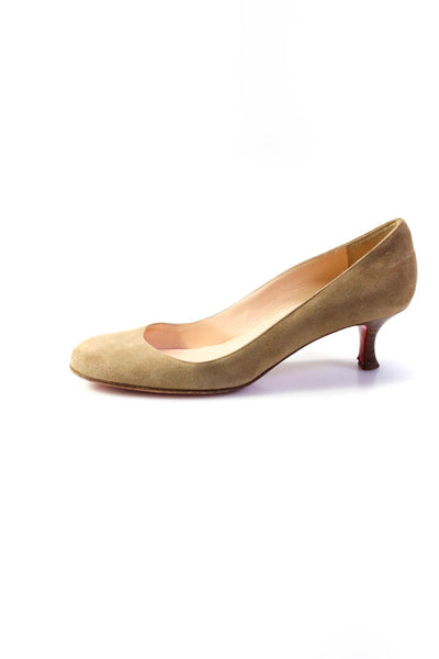 Christian Louboutin Womens Beige Suede Kitten Heels Pumps Shoes Size 8.5