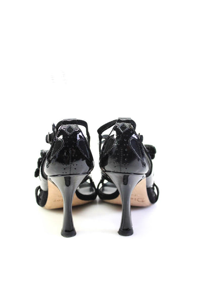 Dior Womens Black Leather Strappy High Heels Sandals Shoes Size 7.5