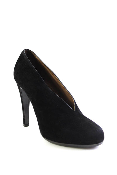 Hermes Womens Slip On Stiletto Round Toe Pumps Black Suede Size 40