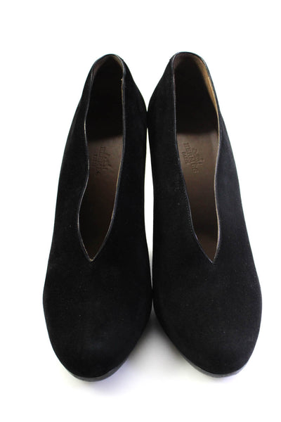 Hermes Womens Slip On Stiletto Round Toe Pumps Black Suede Size 40