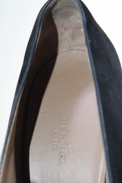 Hermes Womens Slip On Stiletto Round Toe Pumps Black Suede Size 40