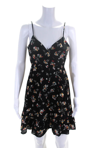 Madewell Women's V-Neck Spaghetti Straps Silk Floral Ruffle Mini Dress Size 0