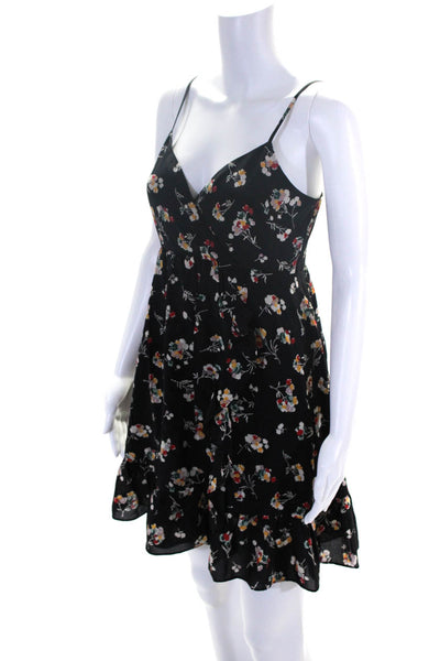 Madewell Women's V-Neck Spaghetti Straps Silk Floral Ruffle Mini Dress Size 0