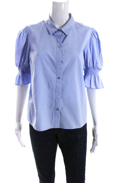 Gestuz Womens Cotton Puff Sleeve Collared Button Down Blouse Blue Size 38