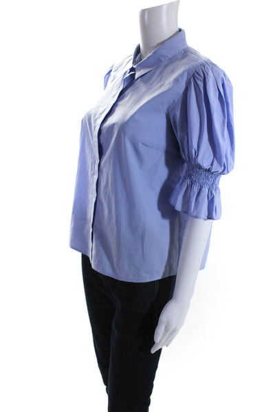 Gestuz Womens Cotton Puff Sleeve Collared Button Down Blouse Blue Size 38