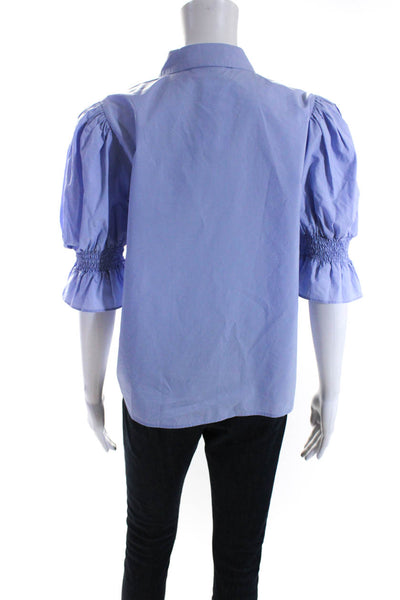 Gestuz Womens Cotton Puff Sleeve Collared Button Down Blouse Blue Size 38