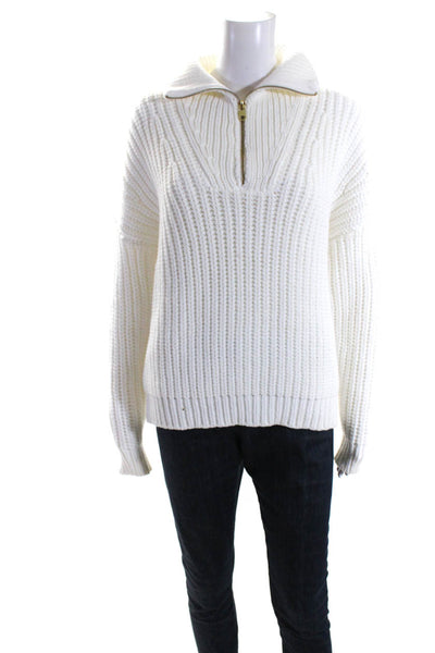 Varley Womens Cotton Thick Knit Half Zip Pullover Sweater White Size XS