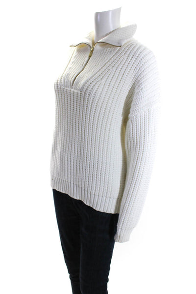 Varley Womens Cotton Thick Knit Half Zip Pullover Sweater White Size XS