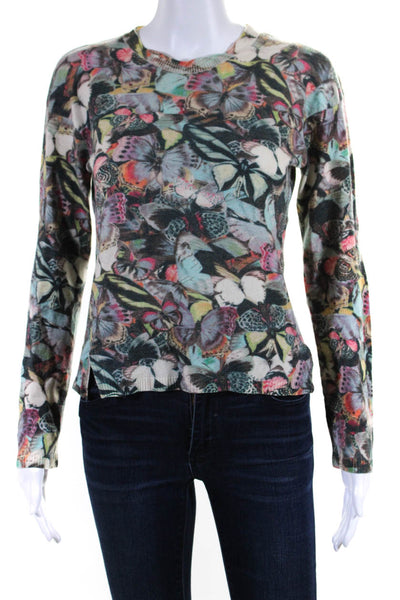 Valentino Womens Graphic Butterfly Print Crop Sweater Multicolor Cashmere XS