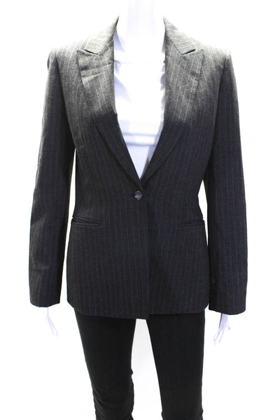 Tahari Womens Single Button Pointed Lapel Pinstriped Blazer Jacket Gray Size 4