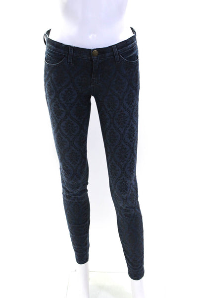 Current/Elliott Womens Mid Rise Floral Printed Skinny Jeans Blue Black Size 26