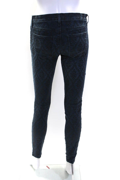 Current/Elliott Womens Mid Rise Floral Printed Skinny Jeans Blue Black Size 26