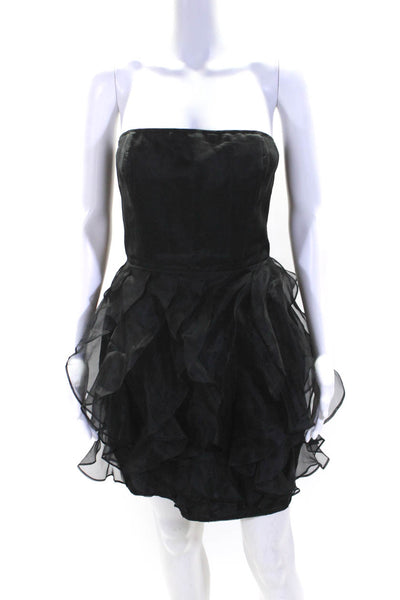 Rachel Zoe Womens Back Zip Strapless Sheer Ruffled Silk Dress Black Size 6