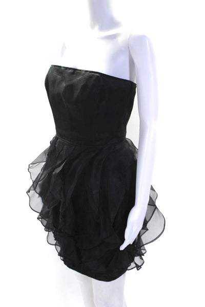 Rachel Zoe Womens Back Zip Strapless Sheer Ruffled Silk Dress Black Size 6