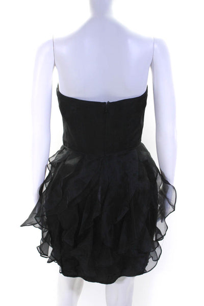 Rachel Zoe Womens Back Zip Strapless Sheer Ruffled Silk Dress Black Size 6