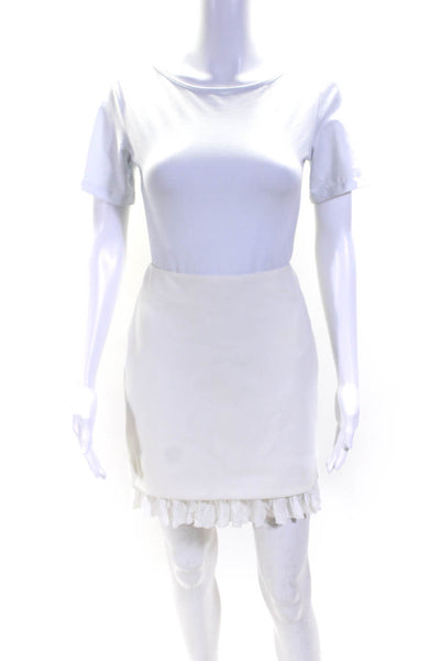 Versace Womens Ruffled Trim Side Zipper Mini Skirt Pearl White Size EUR 42