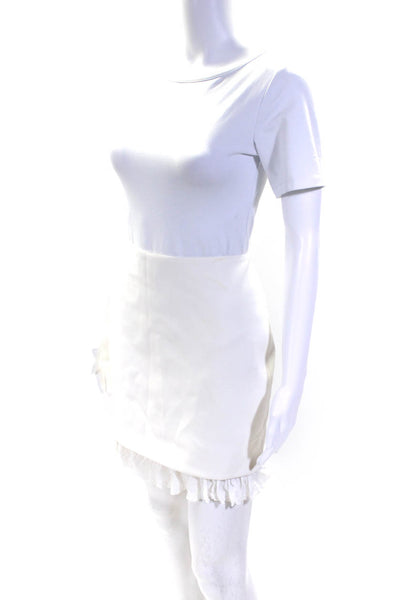 Versace Womens Ruffled Trim Side Zipper Mini Skirt Pearl White Size EUR 42