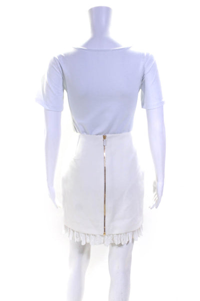 Versace Womens Ruffled Trim Side Zipper Mini Skirt Pearl White Size EUR 42