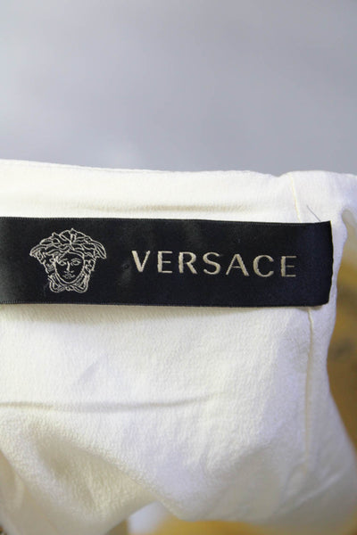 Versace Womens Ruffled Trim Side Zipper Mini Skirt Pearl White Size EUR 42