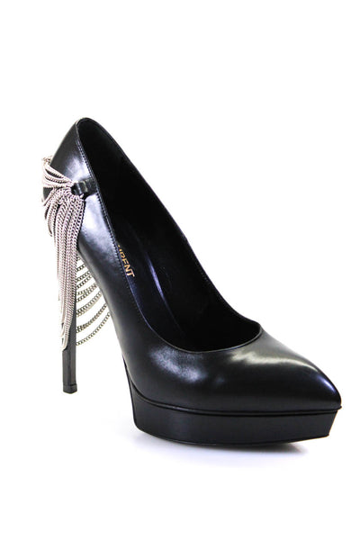 Saint Laurent Womens Leather Platform Pointed Toe Pumps Black Size 38.5 8.5