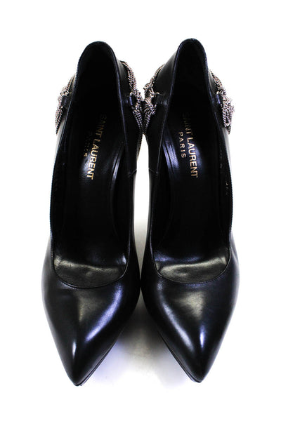 Saint Laurent Womens Leather Platform Pointed Toe Pumps Black Size 38.5 8.5