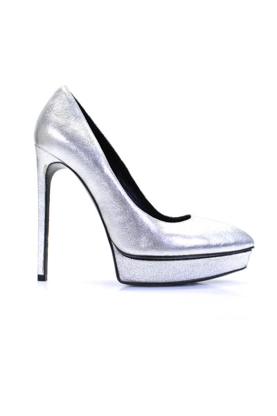 Saint Laurent Womens Pointed Toe Platform Slide On Pumps Silver Size 38  8